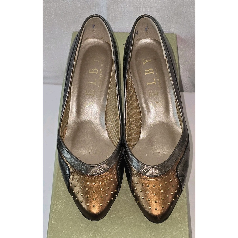 Selby Leather Comfort Flex Metallic Gold Pewter Studded Size‎ 5B Original Box